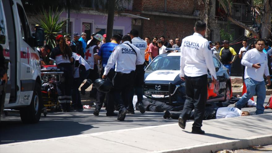 Escena de un tiroteo en el estado de Guanajuato que deja varios policías muertos, 1 de junio de 2018.