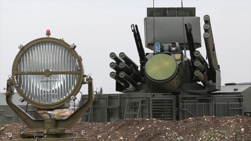 Sistemas de defensa aérea Pantsir-S1de Rusia desplegados en la base aérea de Hmeimim en la provincia de Latakia, en Siria.