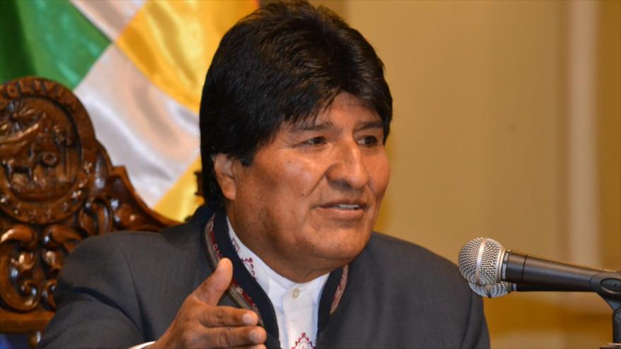 El presidente de Bolivia, Evo Morales, en una conferencia de prensa en el Palacio de Gobierno en La Paz, 2 de julio de 2018.