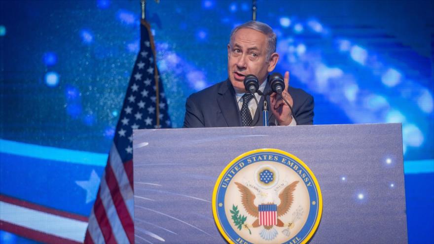 Primer ministro israelí, Benjamín Netanyahu, ofrece un discurso con ocasión del Día de la Independencia de EE.UU., 3 de julio de 2018.