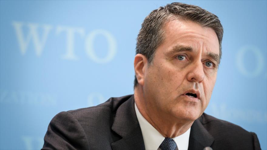El director general de la Organización Mundial del Comercio (OMC), Roberto Azevedo, ofrece una rueda de prensa en Ginebra, 12 de abril de 2018.