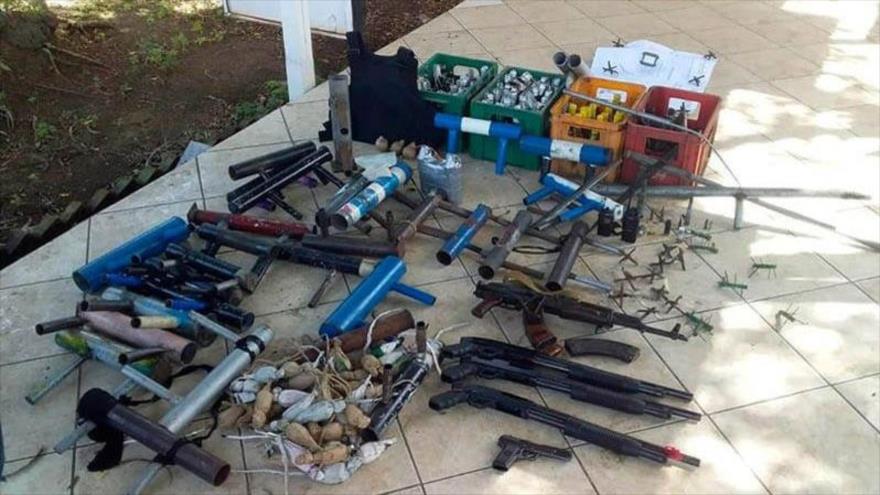 Las armas encontradas en la sede de la Universidad Nacional Autónoma de Nicaragua en Managua (capital), 14 de julio de 2018.