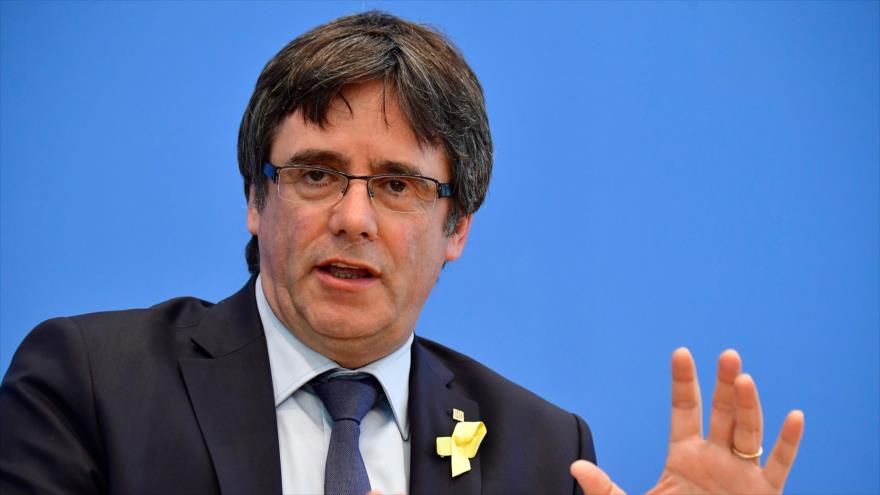 El expresidente catalán Carles Puigdemont en una rueda de prensa en Berlín, capital de Alemania, 25 de julio de 2018.