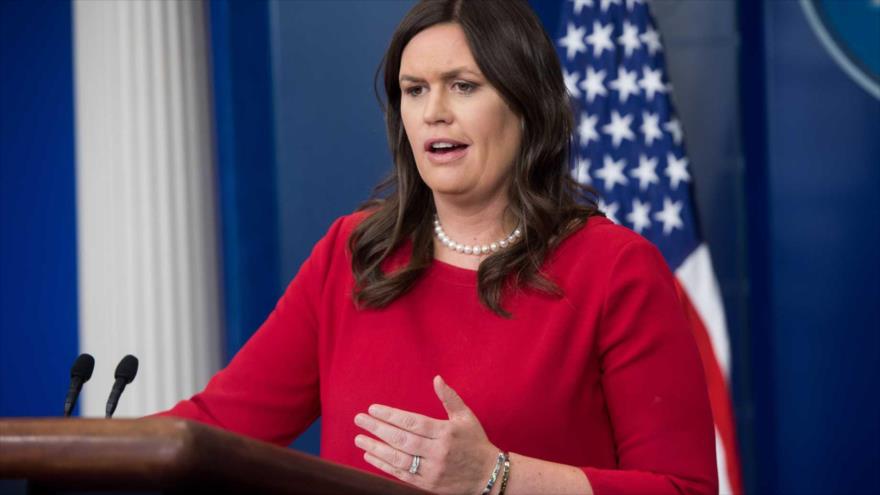 La portavoz de la Casa Blanca, Sarah Sanders, en una rueda de prensa en Washington.