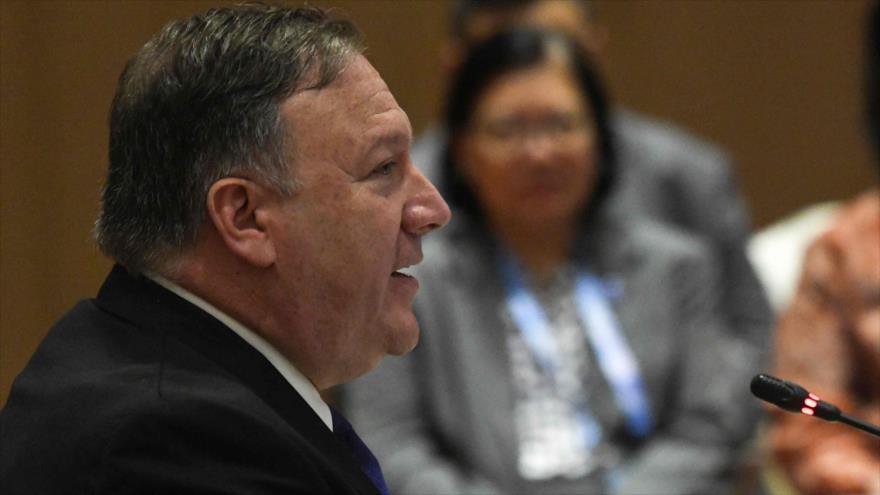 El secretario de Estado de EE.UU., Mike Pompeo, durante el 51.º foro de la ASEAN, en Singapur, 3 de agosto de 2018.