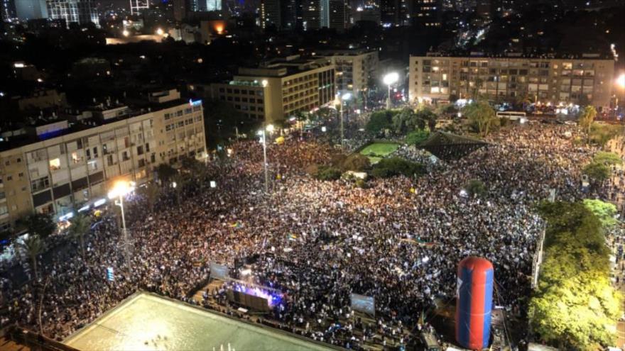Protesta contra ley “estado-nación judío” en la plaza Isaac Rabin en Tel Aviv, 4 de agosto de 2018.