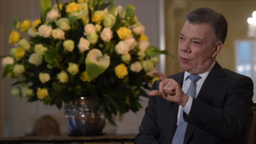 El presidente colombiano, Juan Manuel Santos, en el Palacio de Nariño en Bogotá (capital de Colombia), 30 de julio de 2018.