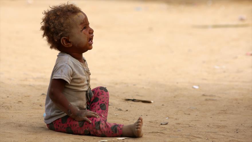 Un niño yemení desplazado en un campamento en la provincia noroccidental yemení de Hajjah, 12 de mayo de 2018, Fuente: AFP