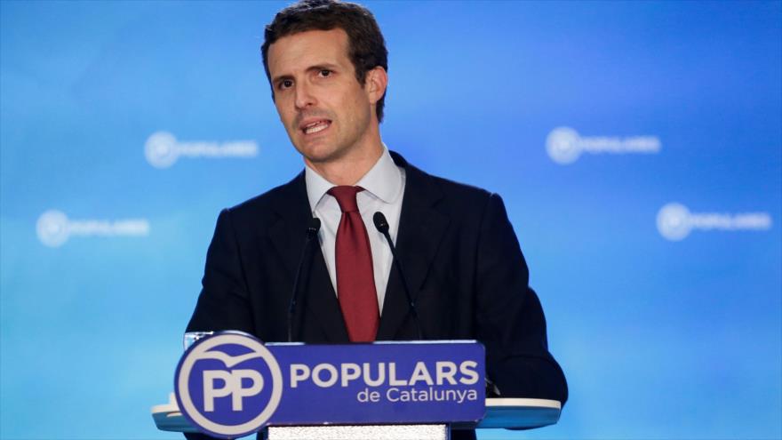 El líder del Partido Popular (PP) de España, Pablo Casado, durante una reunión del comité en Barcelona, 26 de julio de 2018. Foto: AFP