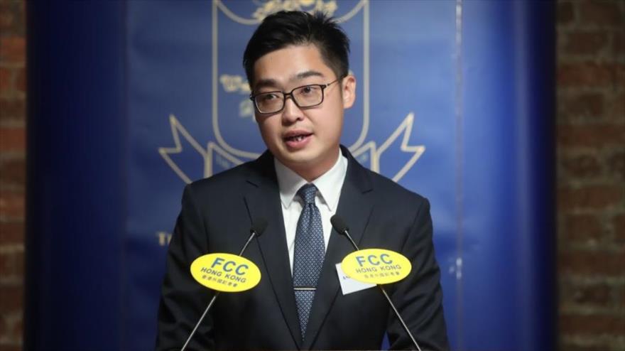 El líder independentista Hongkonés, Andy Chan Ho-tin, interviene en una conferencia en Hong Kong, 14 de agosto de 2018.