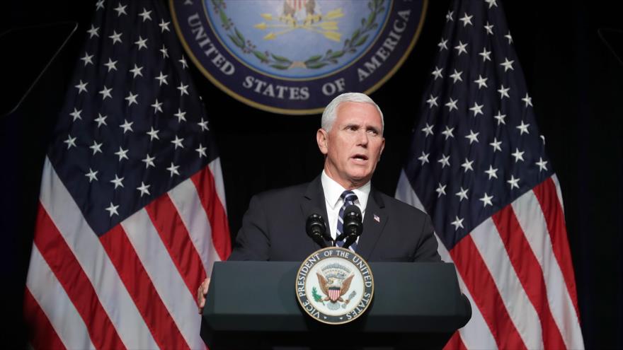 El vicepresidente de EE.UU., Mike Pence, ofrece un discurso en la sede del Pentágono, 9 de agosto de 2018. (Fuente: AFP)