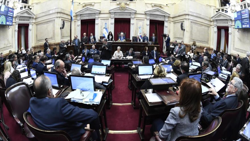 Una sesión del Senado de Argentina en que se ve la expresidenta Cristina Fernández (última fila), 22 de agosto de 2018. (Foto:AFP)