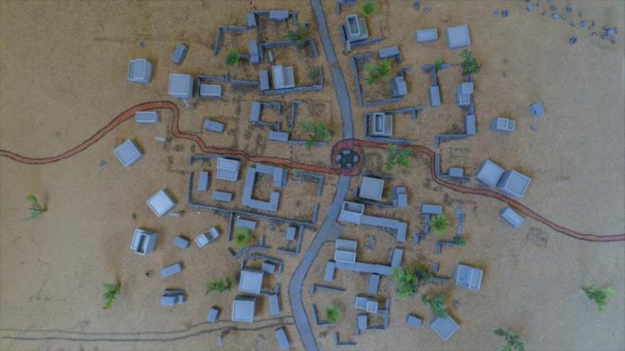 vista aérea de un pueblo simulado a las localidades de El Líbano, creado por Israel en los altos ocupados del Golán. 