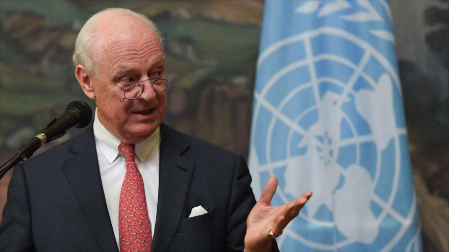 El enviado especial de la ONU para Siria, Staffan de Mistura, habla en una rueda de prensa en Moscú (capital rusa), 29 de marzo de 2018. (Foto: AFP)