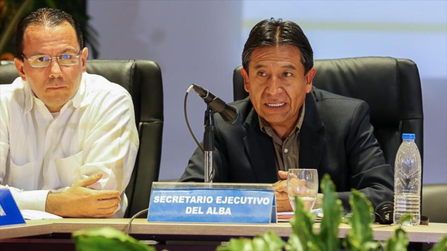 El secretario ejecutivo de la ALBA, David Choquehuanca, durante un discurso en una reunión entre los miembros del bloque.