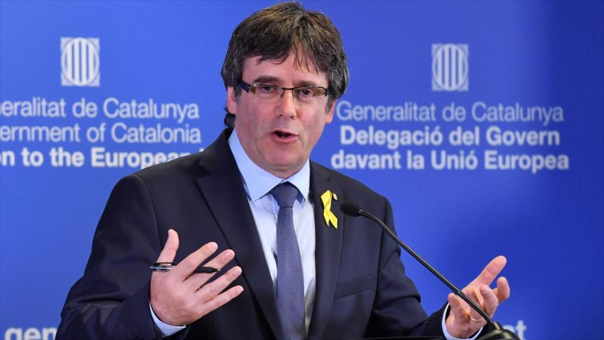 El expresidente catalán Carles Puigdemont en una rueda de prensa en Bruselas, Bélgica, 25 de julio de 2018. (Foto:AFP)