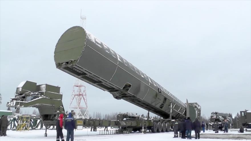 El avanzado sistema de misiles ruso Sarmat, en un lugar no revelado en Rusia.