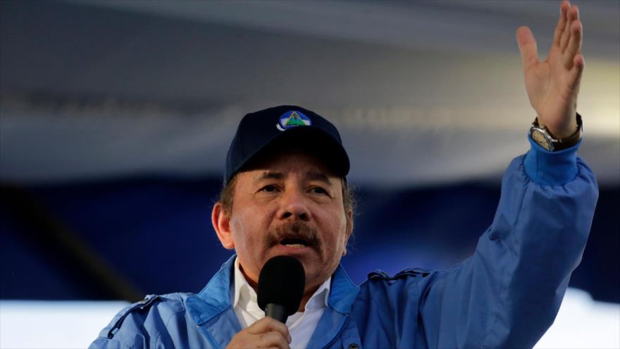 El presidente nicaragüense, Daniel Ortega, habla durante la conmemoración del 51 aniversario de la gesta de Pancasán, 29 de agosto de 2018 (Foto: AFP).