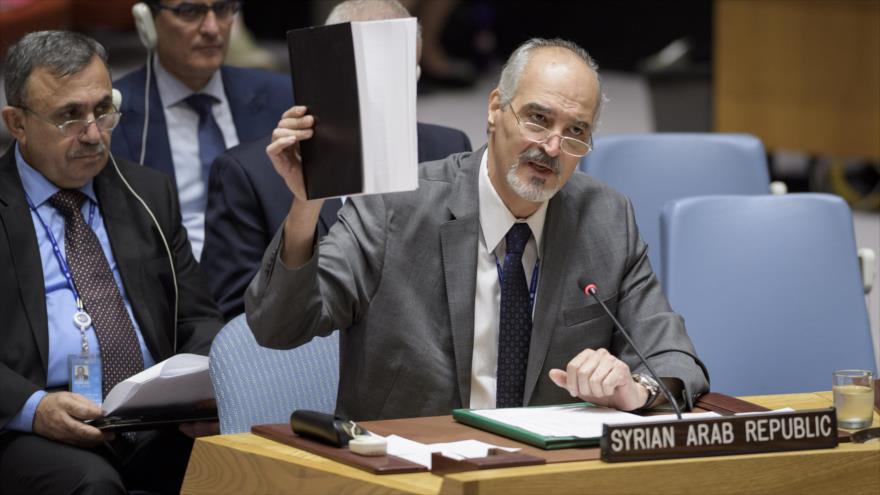 El representante de Siria ante la ONU, Bashar al-Yafari, en una sesión del CSNU, 6 de septiembre de 2018. (Foto: ONU)
