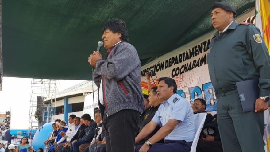 El presidente de Bolivia, Evo Morales, clausura los XI Juegos Estudiantiles en Cochabamba, 10 de septiembre de 2018.