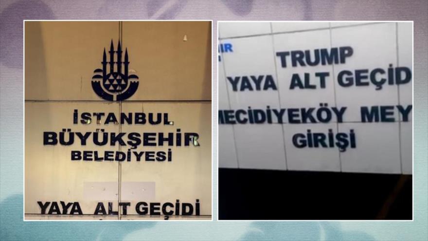 Remueven el nombre del presidente de EE.UU., Donald Trump, de un paso subterráneo del metro en la ciudad turca de Estambul.