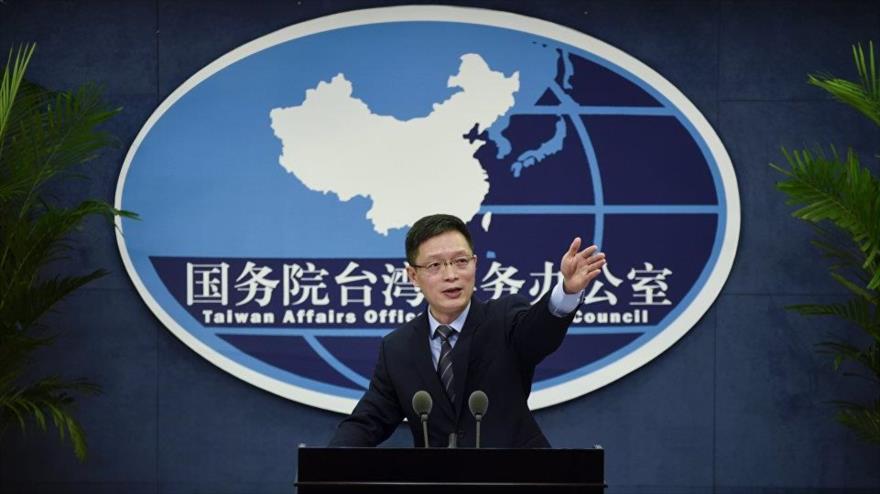El portavoz de la Oficina de Asuntos de Taiwán del Consejo de Estado de China, An Fengshan, ofrece una conferencia de prensa.