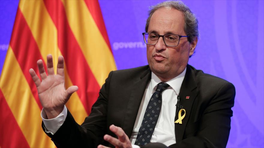 El presidente de la Generalitat, Quim Torra, habla en una rueda de prensa en Barcelona, 11 de septiembre de 2018. (Foto: AFP)