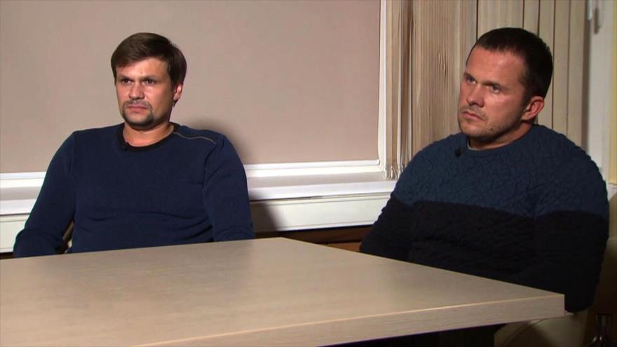 Sospechosos rusos identificados como Alexander Petrov y Ruslan Boshirov, acusados por Londres de envenenar a Serguéi Skripal, 13 de septiembre de 2018.