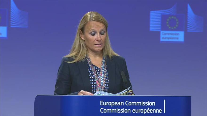 La portavoz de la Unión Europea (UE) en Asuntos Exteriores, Maja Kocijančič, en una rueda de prensa, 10 de septiembre de 2018 (Foto: CE).