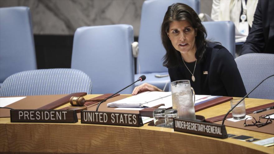 La embajadora de EE.UU. ante Naciones Unidas, Nikki Haley, en una sesión del Consejo de Seguridad, 17 de septiembre de 2018. (Foto: AFP)