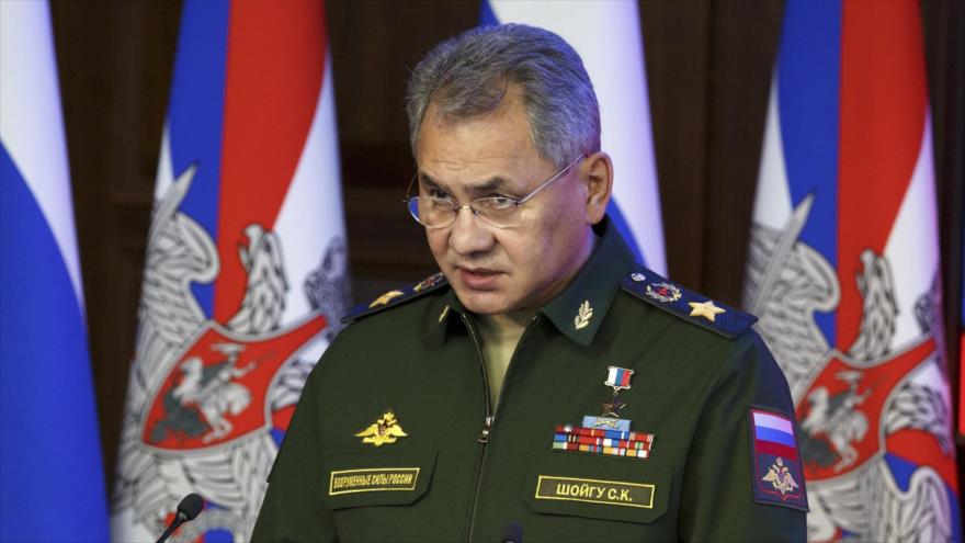 El ministro de Defensa de Rusia, Serguéi Shoigú, durante un discurso.