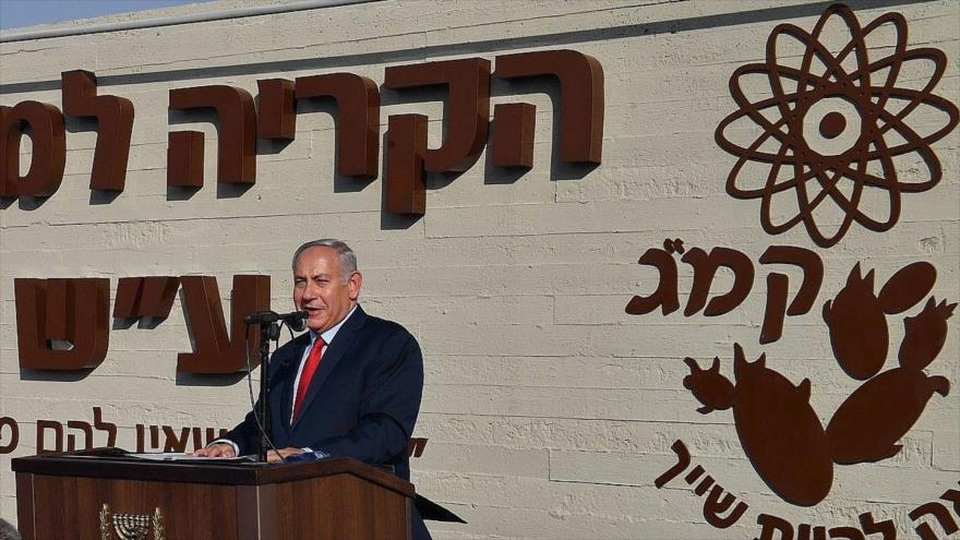 El primer ministro israelí, Benjamín Netanyahu, habla en el Centro Nuclear Shimon Peres Negev, 29 de agosto de 2018.