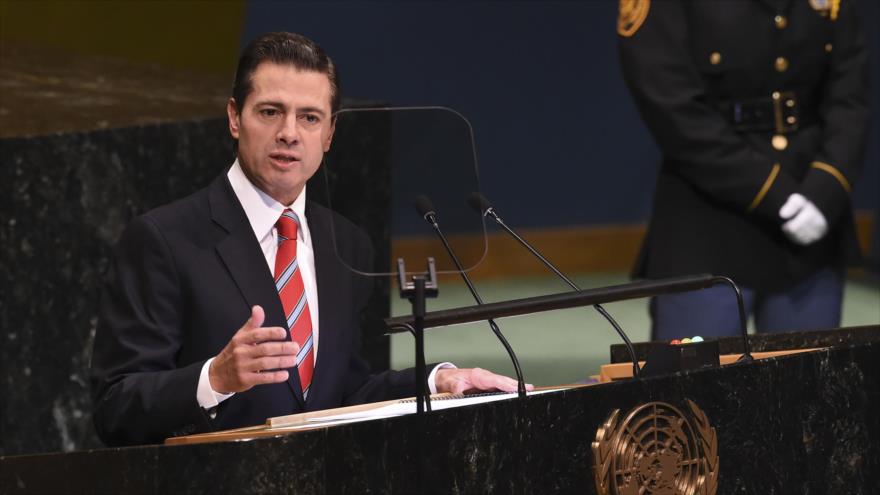 El presidente saliente de México, Enrique Pela Nieto, en el 73.º periodo de sesiones de la Asamblea General de Naciones Unidas, 25 de septiembre de 2018. (Foto: AFP)