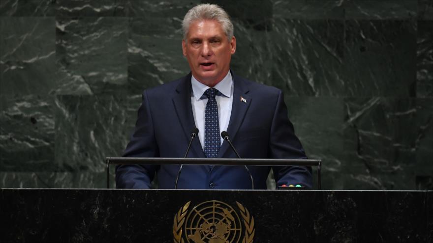 El presidente cubano, Miguel Díaz-Canel, interviene ante la Asamblea General de la ONU, 26 de septiembre de 2018. (Foto: AFP)