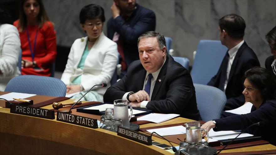 El secretario de Estado de EE.UU., Mike Pompeo, en la sesión del Consejo de Seguridad de las Naciones Unidas, 27 de septiembre de 2018. (Foto: AFP)