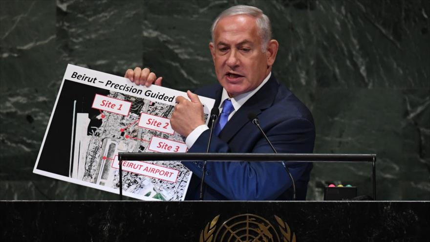 El primer ministro israelí, Benjamín Netanyahu, habla ante la Asamblea General de la ONU, en Nueva York (EE.UU.), 27 de septiembre de 2018. (Foto: AFP)