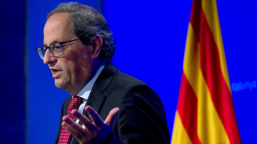 El presidente de Cataluña, Quim Torra, durante una conferencia de prensa en el palacio de la Generalitat, 25 de septiembre de 2018. (Foto: AFP)