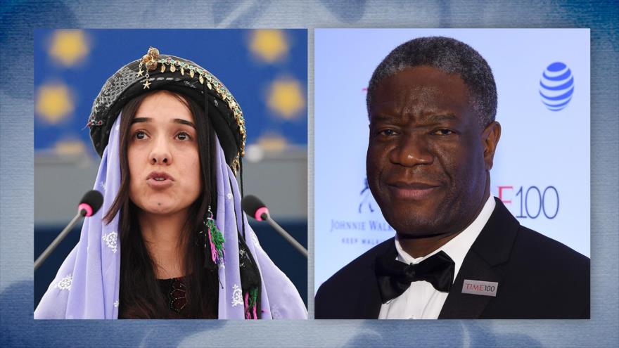 Activista pro derechos humanos iraquí, Nadia Murad, (izda.) y Denis Mukwege, médico congoleño, ganan el Premio Nobel de la Paz 2018.