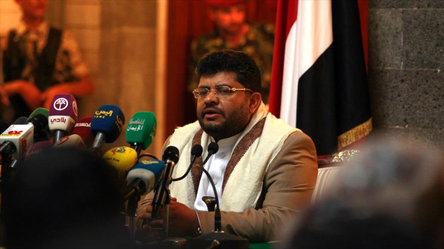 El presidente del Comité Supremo Revolucionario de Yemen, Muhamad Ali al-Houthi, pronuncia un discurso en la capital yemení, Saná.