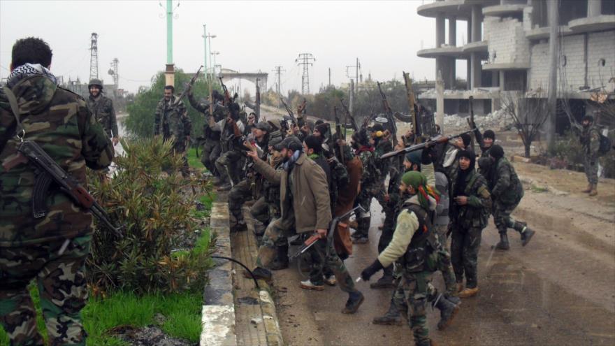 Fuerzas sirias en la localidad de Sheij Meskin, en la provincia de Daraa. 