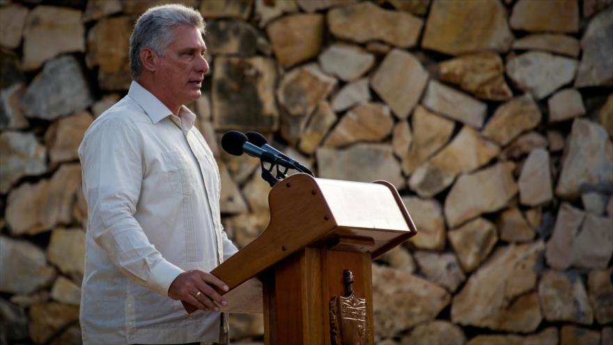 El presidente de Cuba, Miguel Díaz-Canel, en el 150.º aniversario de la primera guerra cubana de independencia, 10 de octubre de 2018. (Foto: AFP)