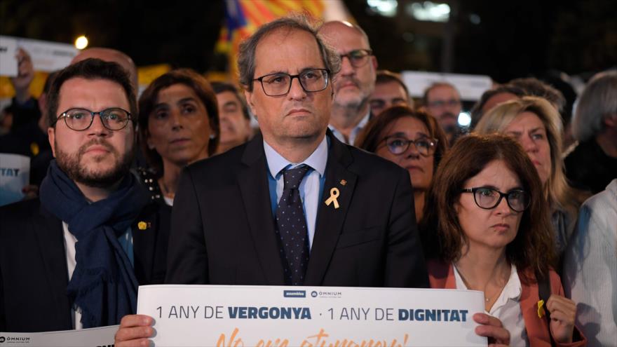 El presidente de Generalitat, Quim Torra, en una manifestación en Barcelona, 16 de octubre de 2018. (Foto: AFP)