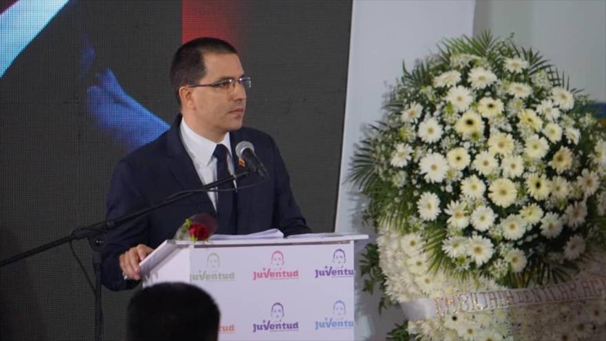 El canciller venezolano, Jorge Arreaza, en un acto público celebrado en la sede de la Cancillería en Caracas, 24 de octubre de 2018.