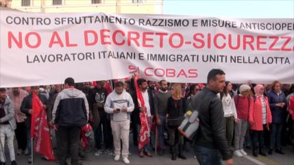 Protestan en Roma contra el Gobierno de Liga Norte y 5 Estrellas