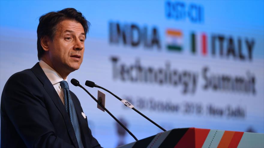 El primer ministro italiano, Giuseppe Conte, en la cumbre tecnológica La India-Italia en Nueva Delhi, capital india, 30 de octubre de 2018. (Foto: AFP)