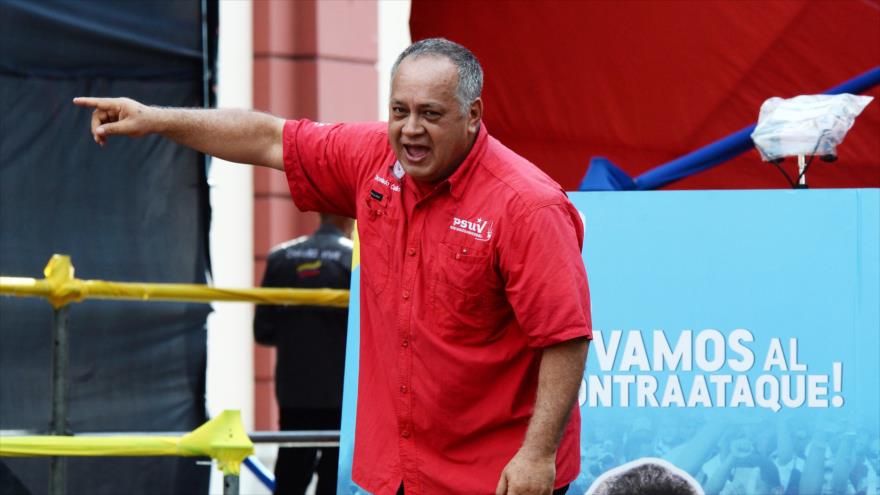 El presidente de la Asamblea Nacional Constituyente (ANC), Diosdado Cabello, durante un mitin en Caracas, 21 de agosto de 2018. (Foto: AFP).