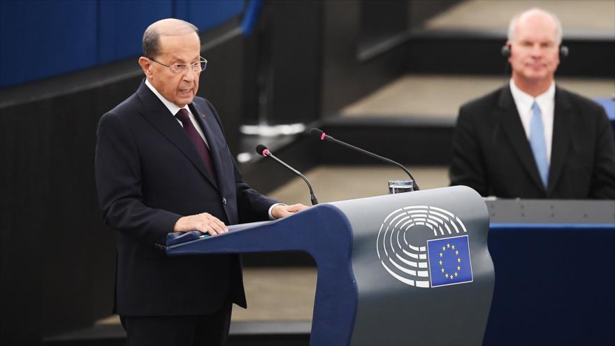 El presidente de El Líbano, Michel Aoun, ofrece un discurso en Francia, 11 de septiembre de 2018. (Foto: AFP)