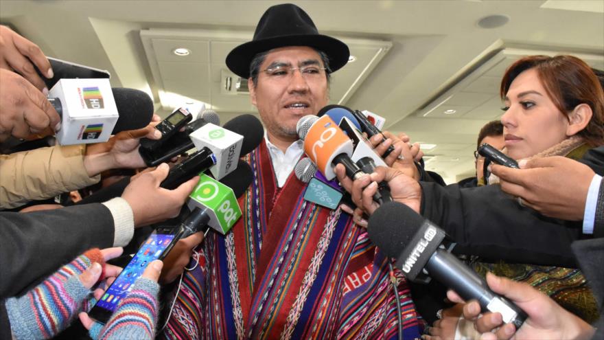 El canciller de Bolivia, Diego Pary, durante una rueda de prensa en La Paz, 4 de septiembre de 2018. (Foto: AFP)