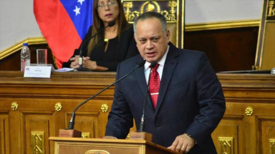 El presidente de la Asamblea Nacional Constituyente de Venezuela (ANC), Diosdado Cabello, habla en una sesión del organismo.