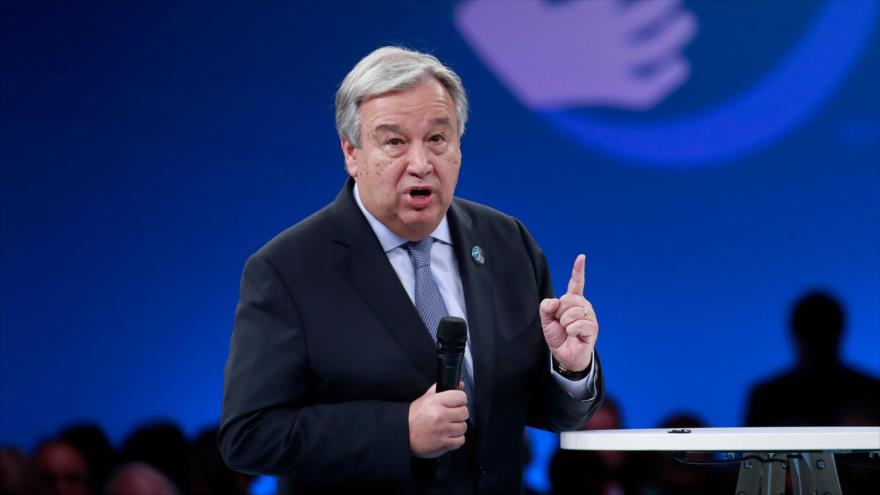 El jefe de la ONU, António Guterres, habla en 100.º aniversario del fin de la I Guerra Mundial, en París, 11 de noviembre de 2018. (Foto: AFP)